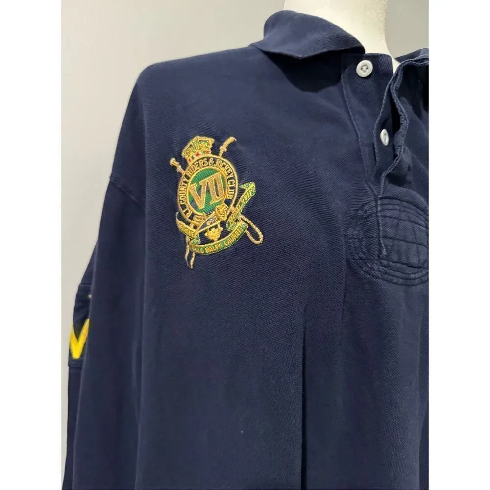 Polo Ralph Lauren blue sport shirt country riders & jockey club rugby big pony l